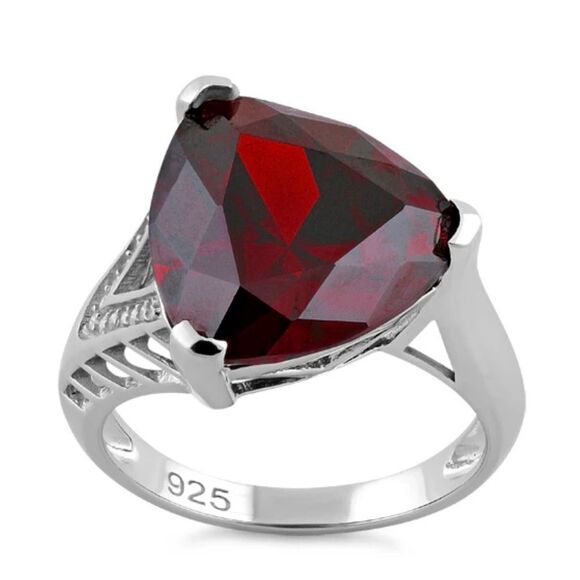 Sterling Silver Extravagant Trillion Dark Garnet CZ Ring New - Picture 2 of 4